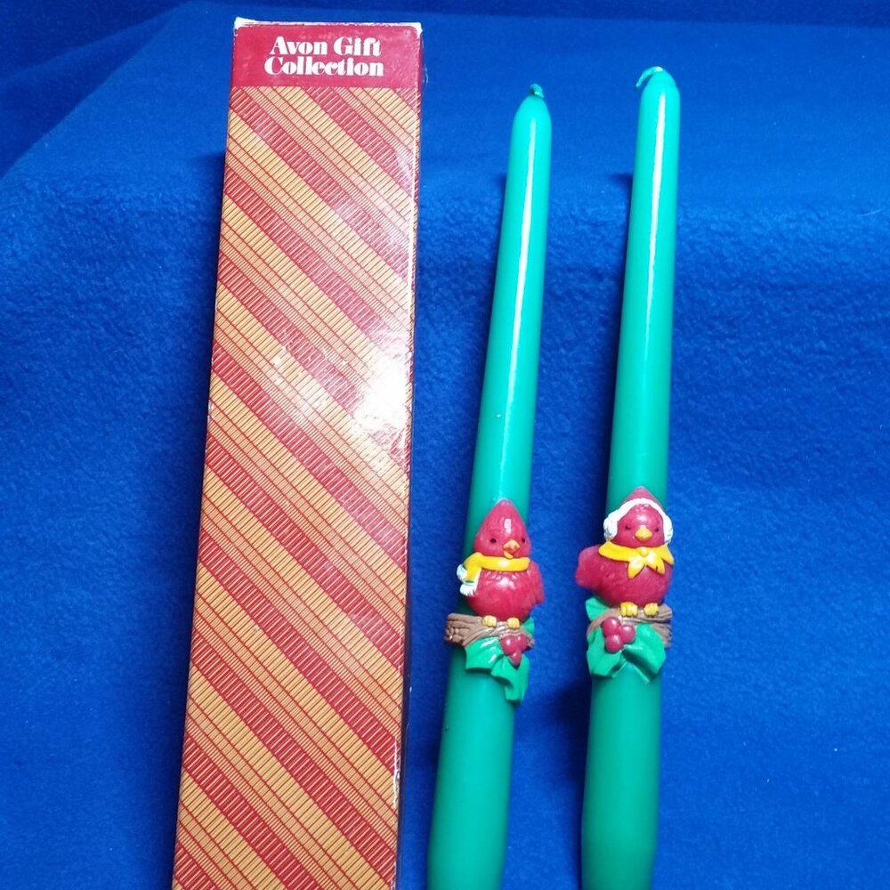 Vintage Avon 1987 Christmas Cardinal 10" Taper Candles Collectibles Set of 2